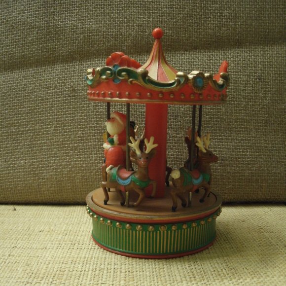 Vintage Hallmark Santa & Reindeer Carousel Music Box - Picture 1 of 16
